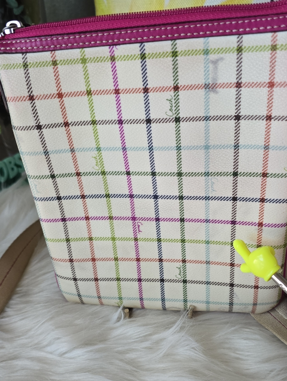 Coach Tattersall Cream Plaid Crossbody Bag with Pink Trim - Picture 6 of 13